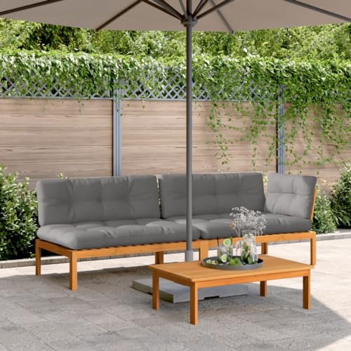 Emmtore 3-TLG. Garten-Sofagarnitur aus Paletten mit Kissen Akazienholz Gartensofa aus Holzpaletten, Lounge Set Modular, Gartenbank Gartentisch Gartenmöbel, Massivholz Akazie von Emmtore