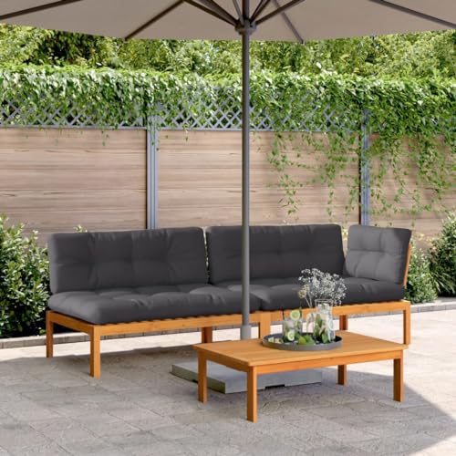 Emmtore 3-TLG. Garten-Sofagarnitur aus Paletten mit Kissen Akazienholz Gartensofa aus Holzpaletten, Lounge Set Modular, Gartenbank Gartentisch Gartenmöbel, Massivholz Akazie von Emmtore