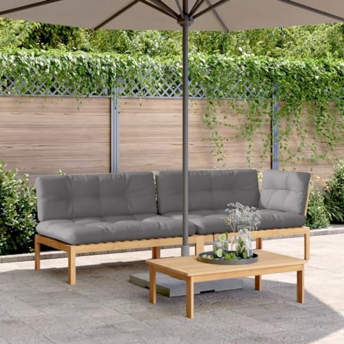 Emmtore 3-TLG. Garten-Sofagarnitur aus Paletten mit Kissen Akazienholz Gartensofa aus Holzpaletten, Lounge Set Modular, Gartenbank Gartentisch Gartenmöbel, Massivholz Akazie von Emmtore