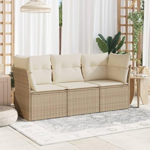 Emmtore 3-TLG. Garten-Sofagarnitur mit Kissen Ohne Tisch Beige Poly Rattan von Emmtore