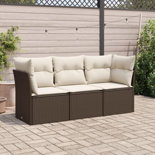 Emmtore 3-TLG. Garten-Sofagarnitur mit Kissen Ohne Tisch Braun Poly Rattan von Emmtore