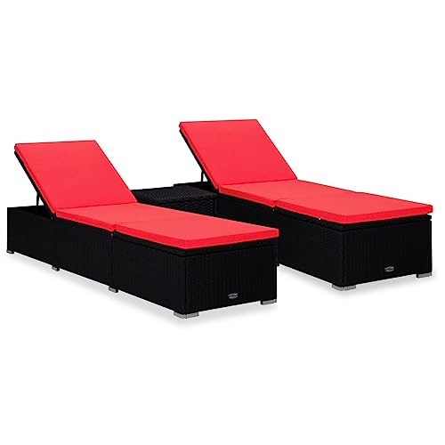 Emmtore 3-TLG. Garten-Sonnenliegen mit Teetisch Poly Rattan Sonnenliege Gartenliege Gartenmöbel Liege Beistelltisch Relaxliege Strandliege Liegestuhl Freizeitliege Schwarz Emmtore 3-TLG. Garten-Sonnenliegen mit Teetisch Poly Rattan Sonnenliege Gartenliege Gartenmöbel Liege Beistelltisch Relaxliege Strandliege Liegestuhl Freizeitliege Schwarz von Emmtore