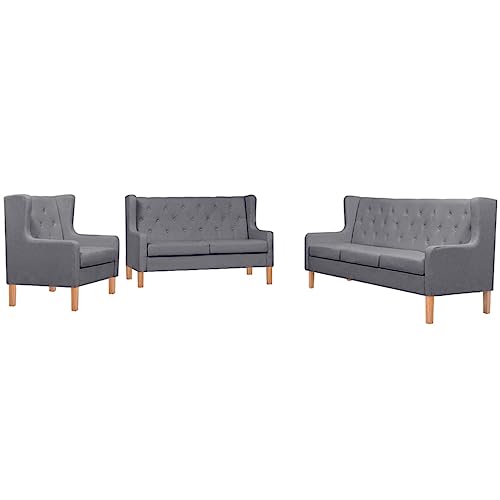 Emmtore 3-TLG. Sofa-Set Stoff Stoffsofa Polstersofa Loungesofa Couch Polstermöbel Wohnzimmersofa Designsofa Stoff Holzgestell Grau 1-Sitzer + 2-Sitzer + 3-Sitzer von Emmtore