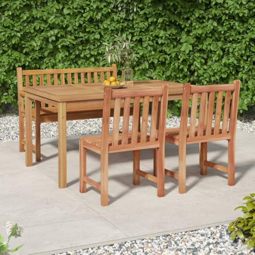 Emmtore 4-TLG. Garten-Essgruppe Massivholz Teak, Gartenmöbel Sitzgruppe Gartengarnitur Sitzgarnitur Gartenset Gartenstuhl Stühle Tisch Gartentisch Holzstuhl Holztisch Bank + 2X Stuhl + Tisch von Emmtore