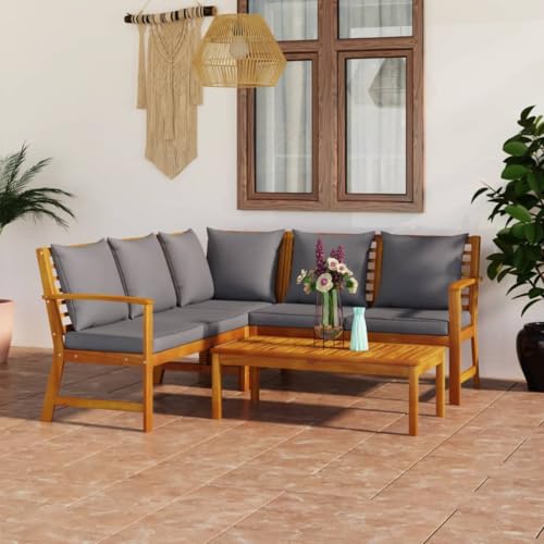Emmtore 4-TLG. Garten-Lounge-Set mit Auflagen Massivholz Akazie Eckteil + 2X Bank + Tisch von Emmtore