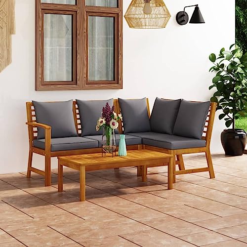Emmtore 4-TLG. Garten-Lounge-Set mit Auflagen Massivholz Akazie Eckteil + Mittelteil + Bank + Tisch von Emmtore