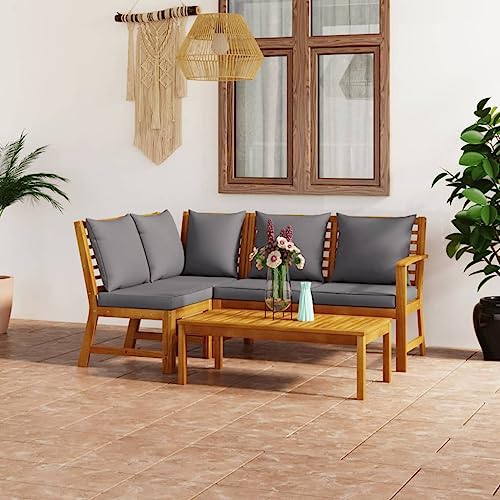 Emmtore 4-TLG. Garten-Lounge-Set mit Auflagen Massivholz Akazie Mittelteil + Eckteil + Bank + Tisch von Emmtore