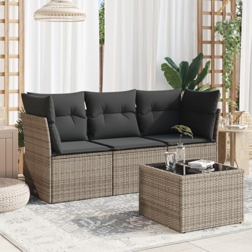 Emmtore 4-TLG. Garten-Sofagarnitur mit Kissen Mit Tisch Grau Poly Rattan Emmtore 4-TLG. Garten-Sofagarnitur mit Kissen Mit Tisch Grau Poly Rattan von Emmtore