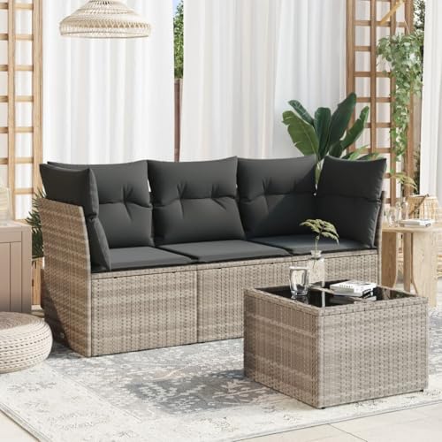 Emmtore 4-TLG. Garten-Sofagarnitur mit Kissen Mit Tisch Hellgrau Poly Rattan Emmtore 4-TLG. Garten-Sofagarnitur mit Kissen Mit Tisch Hellgrau Poly Rattan von Emmtore
