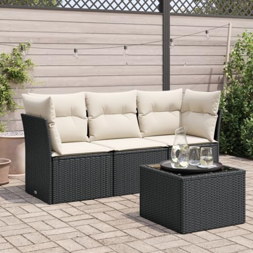 Emmtore 4-TLG. Garten-Sofagarnitur mit Kissen Mit Tisch Schwarz Poly Rattan Emmtore 4-TLG. Garten-Sofagarnitur mit Kissen Mit Tisch Schwarz Poly Rattan von Emmtore