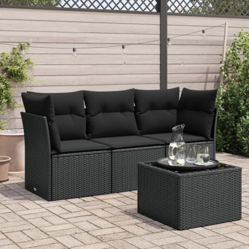 Emmtore 4-TLG. Garten-Sofagarnitur mit Kissen Mit Tisch Schwarz Poly Rattan Emmtore 4-TLG. Garten-Sofagarnitur mit Kissen Mit Tisch Schwarz Poly Rattan von Emmtore