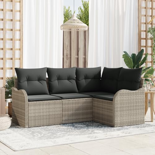 Emmtore 4-TLG. Garten-Sofagarnitur mit Kissen Poly Rattan Hellgrau,ohne Tisch von Emmtore