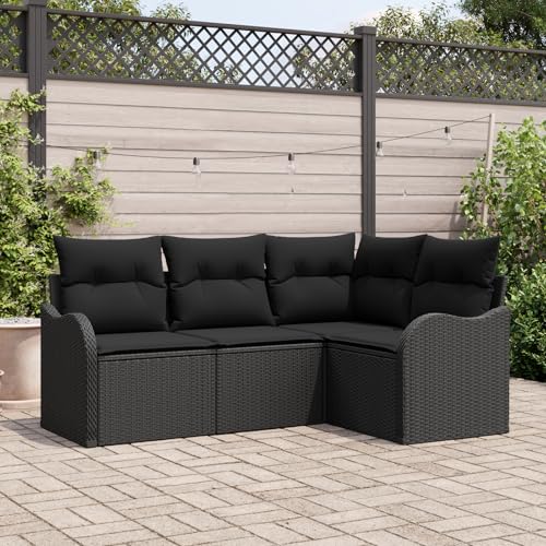Emmtore 4-TLG. Garten-Sofagarnitur mit Kissen Poly Rattan Schwarz,ohne Tisch Emmtore 4-TLG. Garten-Sofagarnitur mit Kissen Poly Rattan Schwarz,ohne Tisch von Emmtore