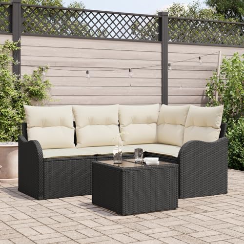 Emmtore 4-TLG. Garten-Sofagarnitur mit Kissen Poly Rattan Schwarz und Creme,mit Tisch Emmtore 4-TLG. Garten-Sofagarnitur mit Kissen Poly Rattan Schwarz und Creme,mit Tisch von Emmtore