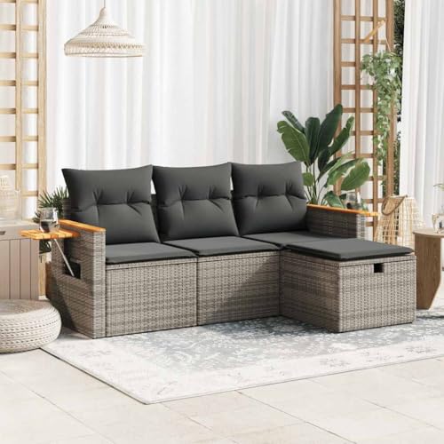 Emmtore 4-TLG. Garten-Sofagarnitur mit Kissen mit Stauraum Grau Poly Rattan Emmtore 4-TLG. Garten-Sofagarnitur mit Kissen mit Stauraum Grau Poly Rattan von Emmtore