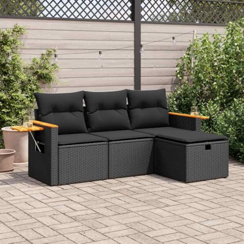 Emmtore 4-TLG. Garten-Sofagarnitur mit Kissen mit Stauraum Schwarz Poly Rattan Emmtore 4-TLG. Garten-Sofagarnitur mit Kissen mit Stauraum Schwarz Poly Rattan von Emmtore