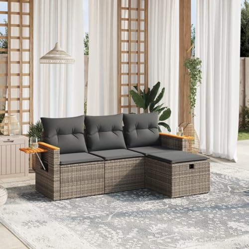 Emmtore 4-TLG. Garten-Sofagarnitur mit Kissen ohne Stauraum Grau Poly Rattan Emmtore 4-TLG. Garten-Sofagarnitur mit Kissen ohne Stauraum Grau Poly Rattan von Emmtore