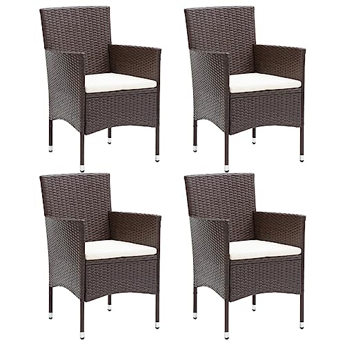 Emmtore 4X Garten Essstuhl Gartenstuhl Gartensessel Stuhl Sessel Stuhlset Rattanstühle Stühle Gartenmöbel Balkonstuhl Poly Rattan,Braun von Emmtore