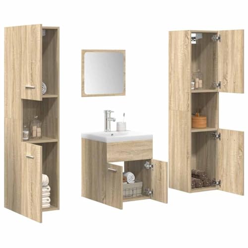 Emmtore 5-TLG. Badmöbel-Set Sonoma-Eiche Holzwerkstoff Badmöbelset, Badezimmerschrank, Unterschrank Bad, Badmöbel, Unterschrank Badezimmer30 x 30 x 130 cm von Emmtore