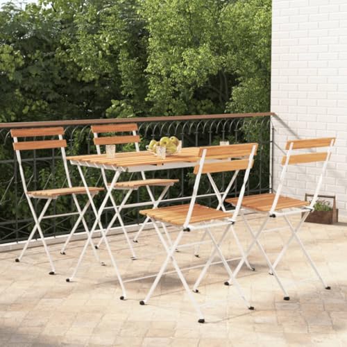 Emmtore 5-TLG. Bistro-Set Klappbar Massivholz Akazie und Stahl Gartenmöbel Set, Essgruppe mit Stahlrahmen, Balkonset Sitzgruppe Garnitur Klapptisch Weiß Emmtore 5-TLG. Bistro-Set Klappbar Massivholz Akazie und Stahl Gartenmöbel Set, Essgruppe mit Stahlrahmen, Balkonset Sitzgruppe Garnitur Klapptisch Weiß von Emmtore