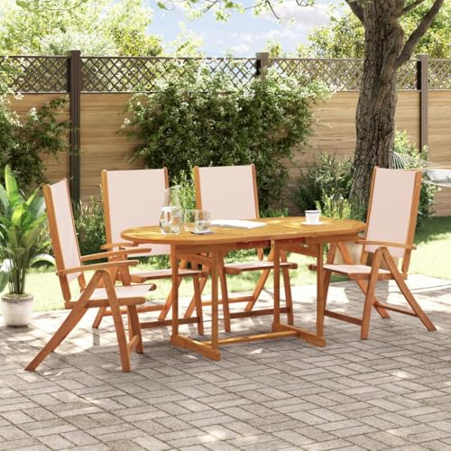 Emmtore 5-TLG. Garten-Essgruppe Massivholz Akazie und Textilene Gartenmöbel Set Tisch, Sitzgruppe für Garten Terrasse, Gartengarnitur Klappstuhl Creme Oval Emmtore 5-TLG. Garten-Essgruppe Massivholz Akazie und Textilene Gartenmöbel Set Tisch, Sitzgruppe für Garten Terrasse, Gartengarnitur Klappstuhl Creme Oval von Emmtore