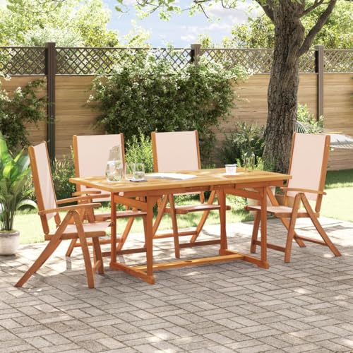 Emmtore 5-TLG. Garten-Essgruppe Massivholz Akazie und Textilene Gartenmöbel Set Tisch, Sitzgruppe für Garten Terrasse, Gartengarnitur Klappstuhl Creme Rechteckig Emmtore 5-TLG. Garten-Essgruppe Massivholz Akazie und Textilene Gartenmöbel Set Tisch, Sitzgruppe für Garten Terrasse, Gartengarnitur Klappstuhl Creme Rechteckig von Emmtore