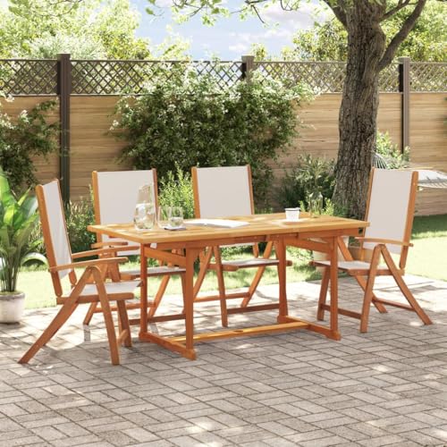 Emmtore 5-TLG. Garten-Essgruppe Massivholz Akazie und Textilene Gartenmöbel Set Tisch, Sitzgruppe für Garten Terrasse, Gartengarnitur Klappstuhl Grau Rechteckig Emmtore 5-TLG. Garten-Essgruppe Massivholz Akazie und Textilene Gartenmöbel Set Tisch, Sitzgruppe für Garten Terrasse, Gartengarnitur Klappstuhl Grau Rechteckig von Emmtore