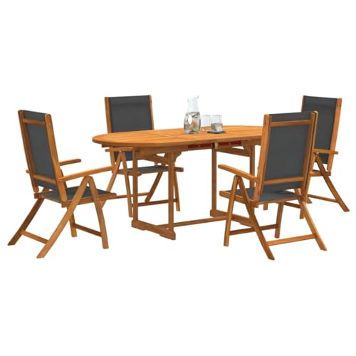 Emmtore 5-TLG. Garten-Essgruppe Massivholz Akazie und Textilene Gartenmöbel Set Tisch, Sitzgruppe für Garten Terrasse, Gartengarnitur Klappstuhl Schwarz Oval Emmtore 5-TLG. Garten-Essgruppe Massivholz Akazie und Textilene Gartenmöbel Set Tisch, Sitzgruppe für Garten Terrasse, Gartengarnitur Klappstuhl Schwarz Oval von Emmtore