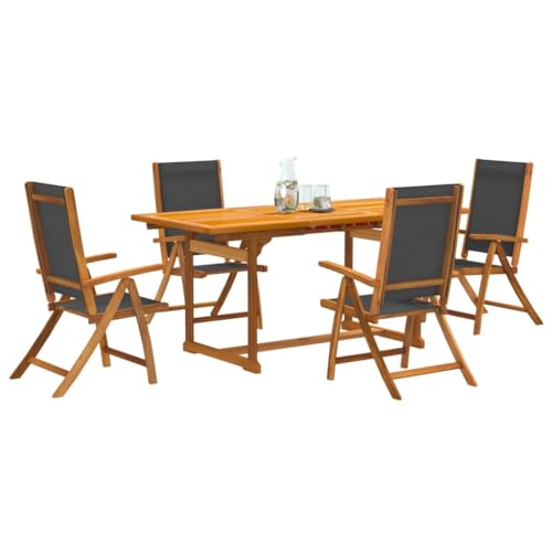Emmtore 5-TLG. Garten-Essgruppe Massivholz Akazie und Textilene Gartenmöbel Set Tisch, Sitzgruppe für Garten Terrasse, Gartengarnitur Klappstuhl Schwarz Rechteckig Emmtore 5-TLG. Garten-Essgruppe Massivholz Akazie und Textilene Gartenmöbel Set Tisch, Sitzgruppe für Garten Terrasse, Gartengarnitur Klappstuhl Schwarz Rechteckig von Emmtore