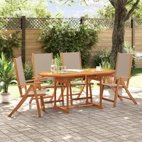 Emmtore 5-TLG. Garten-Essgruppe Massivholz Akazie und Textilene Gartenmöbel Set Tisch, Sitzgruppe für Garten Terrasse, Gartengarnitur Klappstuhl Taupe Oval Emmtore 5-TLG. Garten-Essgruppe Massivholz Akazie und Textilene Gartenmöbel Set Tisch, Sitzgruppe für Garten Terrasse, Gartengarnitur Klappstuhl Taupe Oval von Emmtore