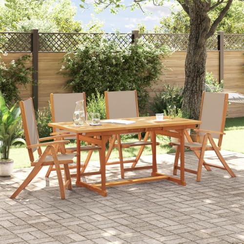 Emmtore 5-TLG. Garten-Essgruppe Massivholz Akazie und Textilene Gartenmöbel Set Tisch, Sitzgruppe für Garten Terrasse, Gartengarnitur Klappstuhl Taupe Rechteckig Emmtore 5-TLG. Garten-Essgruppe Massivholz Akazie und Textilene Gartenmöbel Set Tisch, Sitzgruppe für Garten Terrasse, Gartengarnitur Klappstuhl Taupe Rechteckig von Emmtore