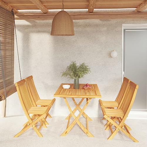 Emmtore 5-TLG. Garten-Essgruppe Massivholz Teak, Gartenmöbel Klappbar Gartengarnitur Sitzgruppe Gartenset Sitzgarnitur Gartentisch Gartenstuhl Tisch Stühle Ohne Armlehnen von Emmtore