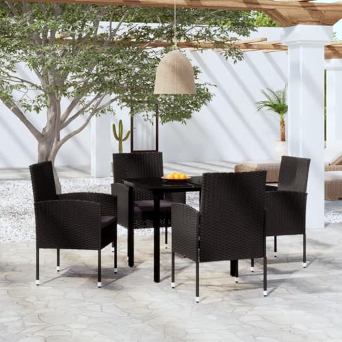 Emmtore 5-TLG. Garten-Essgruppe Schwarz 80 cm Tischlänge Gartenmöbel Gartengarnitur Sitzgruppe Sitzgarnitur Gartenset Gartentisch Esstisch Gartenstuhl Tisch Stühle von Emmtore