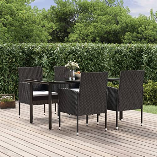 Emmtore 5-TLG. Garten-Essgruppe mit Kissen Schwarz und Weiß Poly Rattan 160 cm Tischlänge Gartenmöbel Gartengarnitur Sitzgruppe Sitzgarnitur Gartenset Gartentisch Esstisch Gartenstuhl Tisch Stühle von Emmtore