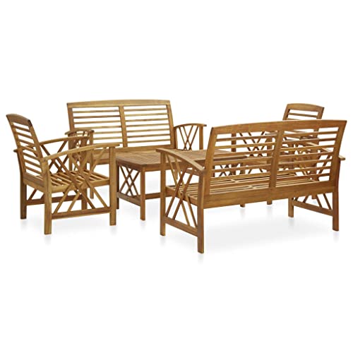 Emmtore 5-TLG. Garten-Lounge-Set Massivholz Akazie Lounge Bank Stuhl Tisch Gartenset Sitzmöbel Sitzgruppe Gartenbank Beistelltisch Gartengarnitur 2X Bank + 2X Sessel + Tisch von Emmtore