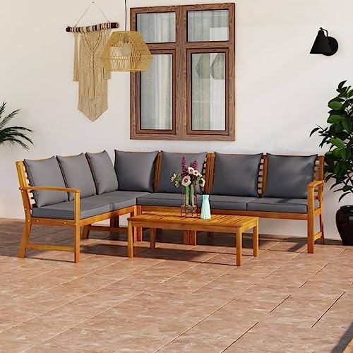 Emmtore 5-TLG. Garten-Lounge-Set mit Auflagen Massivholz Akazie Mittelteil + Eckteil + 2X Bank + Tisch von Emmtore