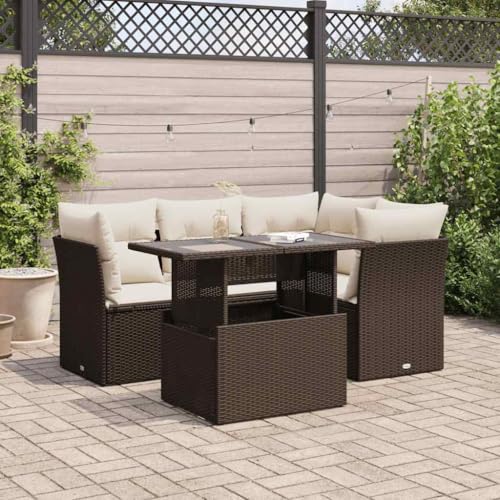 Emmtore 5-TLG. Garten-Sofagarnitur mit Kissen Braun und Creme Poly Rattan mit Stauraum Outdoor Sofa Set, Outdoor Sofagarnitur, Garten-Lounge-Set Emmtore 5-TLG. Garten-Sofagarnitur mit Kissen Braun und Creme Poly Rattan mit Stauraum Outdoor Sofa Set, Outdoor Sofagarnitur, Garten-Lounge-Set von Emmtore