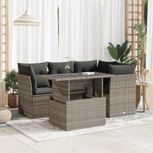 Emmtore 5-TLG. Garten-Sofagarnitur mit Kissen Grau Poly Rattan mit Stauraum Outdoor Sofa Set, Outdoor Sofagarnitur, Garten-Lounge-Set von Emmtore