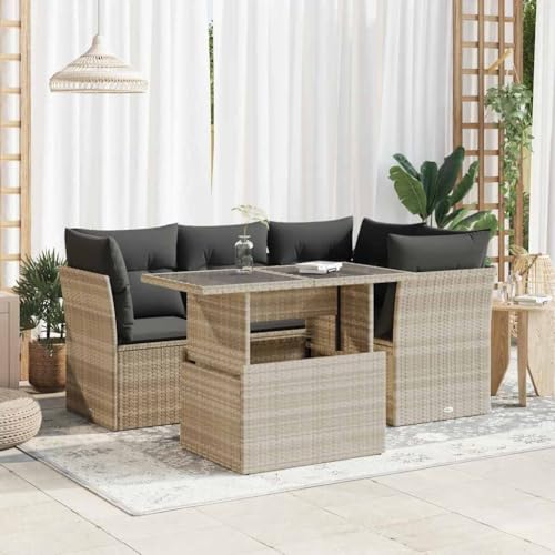 Emmtore 5-TLG. Garten-Sofagarnitur mit Kissen Hellgrau Poly Rattan mit Stauraum Outdoor Sofa Set, Outdoor Sofagarnitur, Garten-Lounge-Set Emmtore 5-TLG. Garten-Sofagarnitur mit Kissen Hellgrau Poly Rattan mit Stauraum Outdoor Sofa Set, Outdoor Sofagarnitur, Garten-Lounge-Set von Emmtore