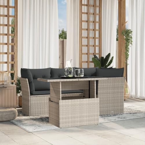 Emmtore 5-TLG. Garten-Sofagarnitur mit Kissen Hellgrau Poly Rattan ohne Stauraum Outdoor Sofa Set, Outdoor Sofagarnitur, Garten-Lounge-Set von Emmtore