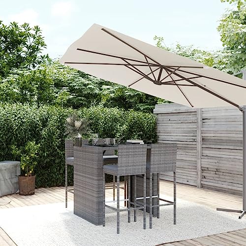 Emmtore 5-TLG. Gartenbar-Set mit Kissen Gartenmöbel Bartisch, Stehtisch Barhocker für Garten Terrasse, Sitzgruppe Gartenset Grau Poly Rattan von Emmtore