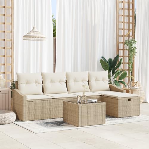 Emmtore 5-teiliges Garten Sofa Set mit Kissen Poly Rattan Outdoor Modulare Sitzmöglichkeiten Sektionale Patio Möbel Beige,Cremeweiß,mit Tisch von Emmtore