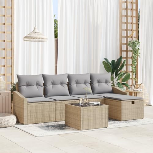 Emmtore 5-teiliges Garten Sofa Set mit Kissen Poly Rattan Outdoor Modulare Sitzmöglichkeiten Sektionale Patio Möbel Beige,Hellgrau,mit Tisch von Emmtore