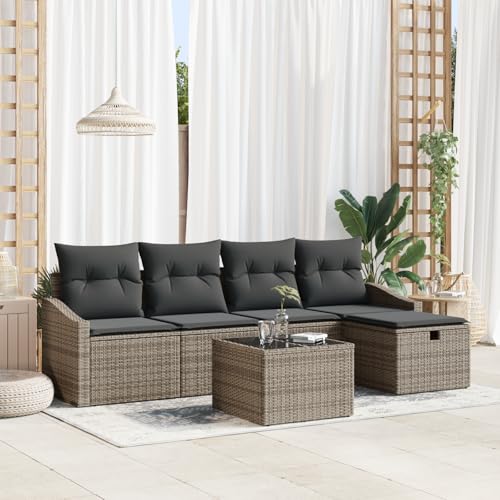 Emmtore 5-teiliges Garten Sofa Set mit Kissen Poly Rattan Outdoor Modulare Sitzmöglichkeiten Sektionale Patio Möbel Grau,Dunkelgrau,mit Tisch von Emmtore