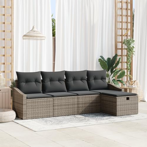 Emmtore 5-teiliges Garten Sofa Set mit Kissen Poly Rattan Outdoor Modulare Sitzmöglichkeiten Sektionale Patio Möbel Grau,Dunkelgrau,ohne Tisch von Emmtore