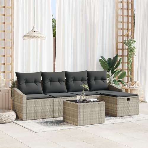 Emmtore 5-teiliges Garten Sofa Set mit Kissen Poly Rattan Outdoor Modulare Sitzmöglichkeiten Sektionale Patio Möbel Hellgrau,Dunkelgrau,mit Tisch von Emmtore