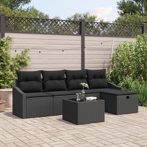 Emmtore 5-teiliges Garten Sofa Set mit Kissen Poly Rattan Outdoor Modulare Sitzmöglichkeiten Sektionale Patio Möbel Schwarz,Schwarz,mit Tisch von Emmtore