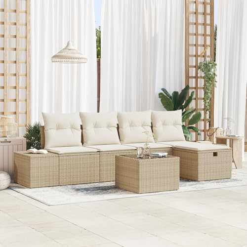 Emmtore 5-teiliges Garten Sofa Set mit Kissen Poly Rattan Wasserabweisend Stauraumfunktion Modernes Design Outdoor Sitzgelegenheiten Ecksofa Patio Modulares Beige,Cremeweiß,mit Tisch Emmtore 5-teiliges Garten Sofa Set mit Kissen Poly Rattan Wasserabweisend Stauraumfunktion Modernes Design Outdoor Sitzgelegenheiten Ecksofa Patio Modulares Beige,Cremeweiß,mit Tisch von Emmtore