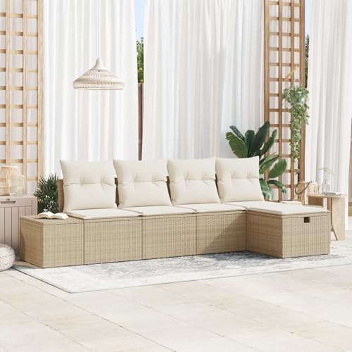 Emmtore 5-teiliges Garten Sofa Set mit Kissen Poly Rattan Wasserabweisend Stauraumfunktion Modernes Design Outdoor Sitzgelegenheiten Ecksofa Patio Modulares Beige,Cremeweiß,ohne Tisch Emmtore 5-teiliges Garten Sofa Set mit Kissen Poly Rattan Wasserabweisend Stauraumfunktion Modernes Design Outdoor Sitzgelegenheiten Ecksofa Patio Modulares Beige,Cremeweiß,ohne Tisch von Emmtore