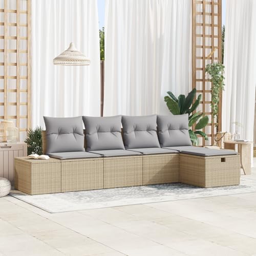 Emmtore 5-teiliges Garten Sofa Set mit Kissen Poly Rattan Wasserabweisend Stauraumfunktion Modernes Design Outdoor Sitzgelegenheiten Ecksofa Patio Modulares Beige,Hellgrau,ohne Tisch Emmtore 5-teiliges Garten Sofa Set mit Kissen Poly Rattan Wasserabweisend Stauraumfunktion Modernes Design Outdoor Sitzgelegenheiten Ecksofa Patio Modulares Beige,Hellgrau,ohne Tisch von Emmtore